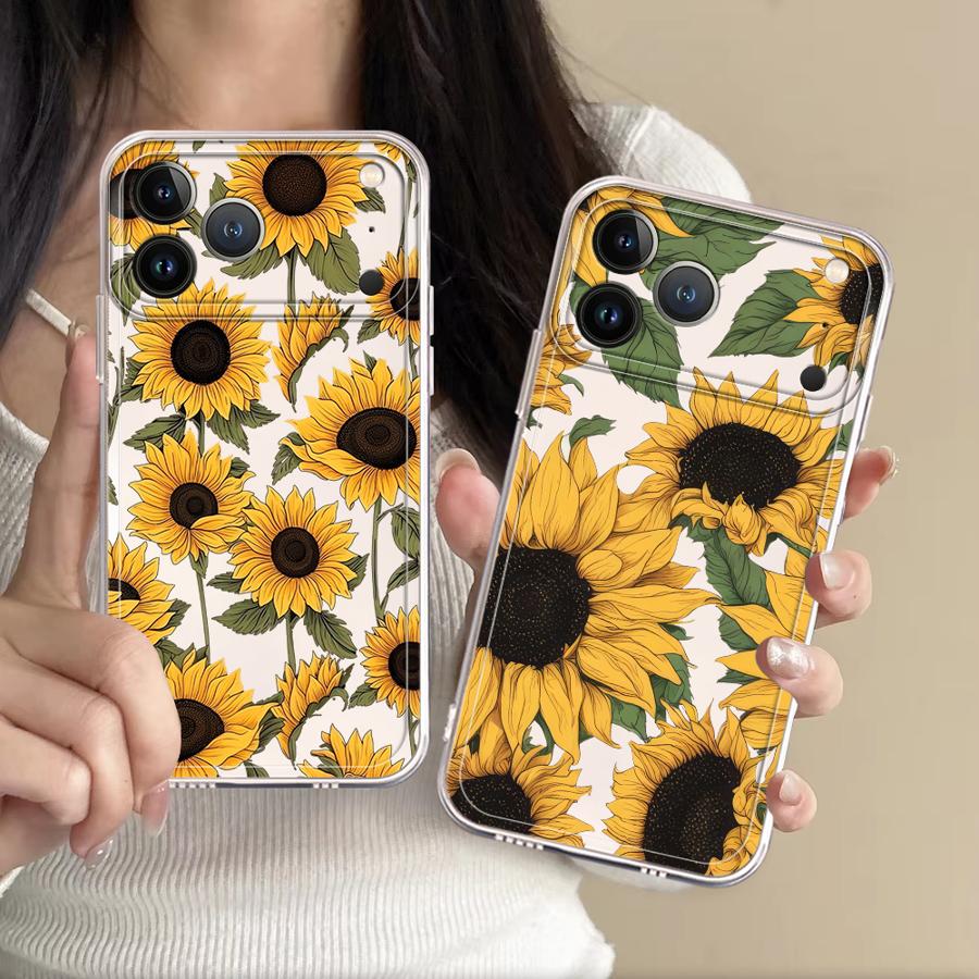 Apple Iphone 15 - Custodia Trasparente con Motivo Girasole Carino